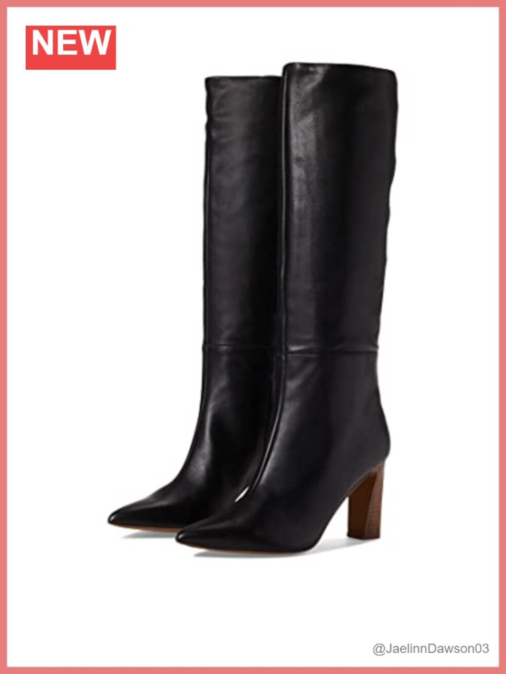Leather Knee-High Pointed Toe Block Heel Boots